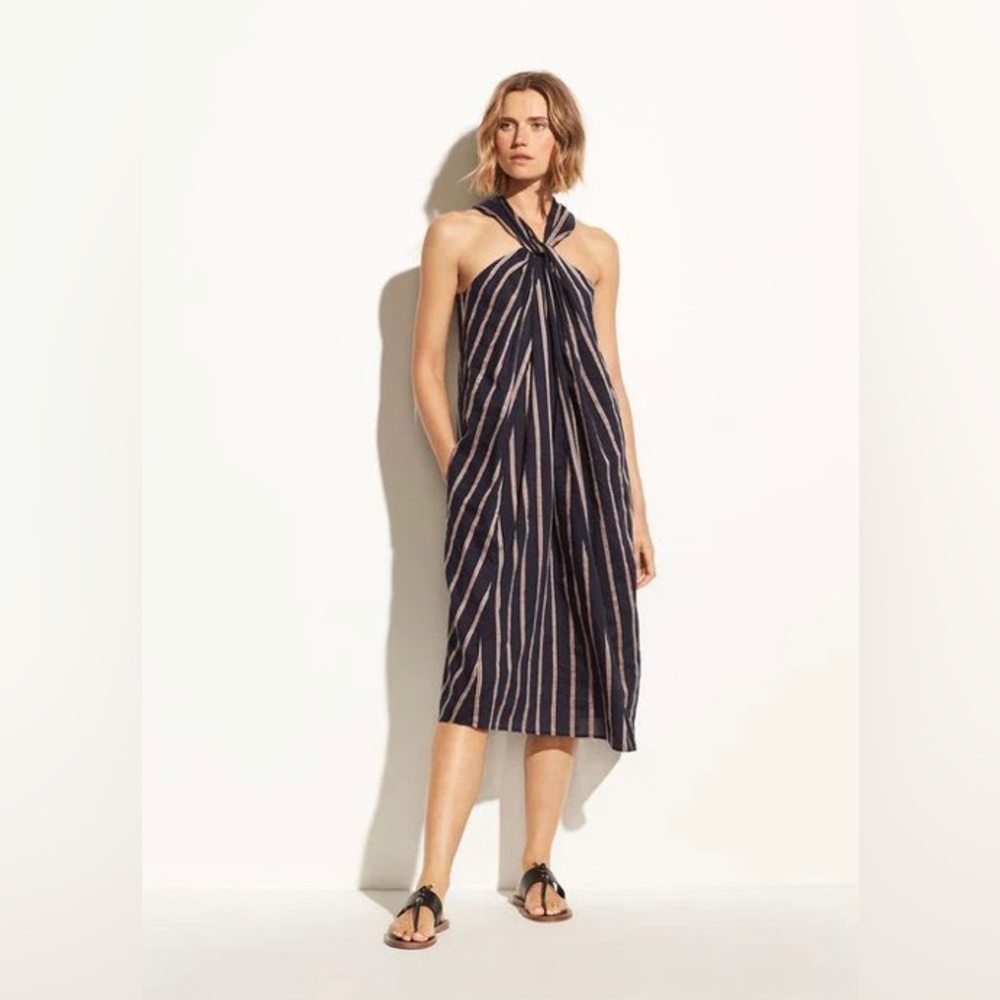 Vince textured stripe twist midi dress